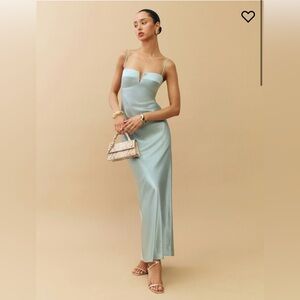 NWT Reformation Brie Silk Dress in Aquamarine in size 6